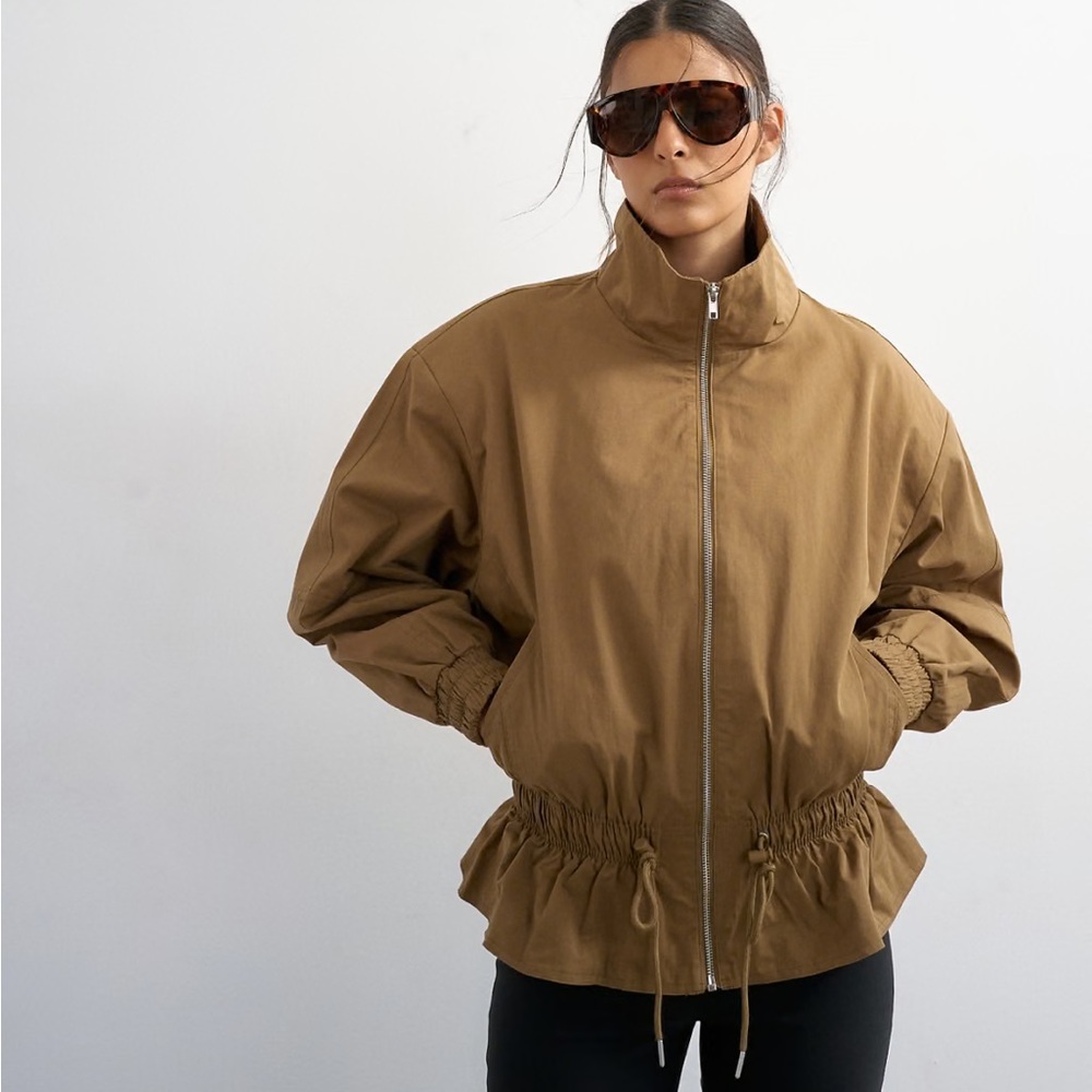 Topshop cotton toggle waist zip up jacket
